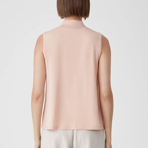 Eileen Fisher Dark Powder Basic Length Fine Jersey Mock Neck Tank - Picture 3 of 6